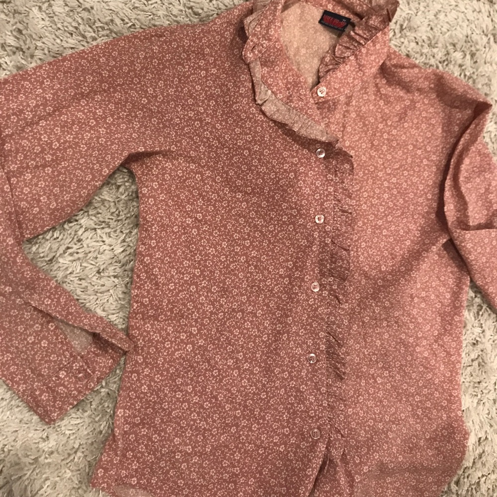 Funky pink floral button up top!
